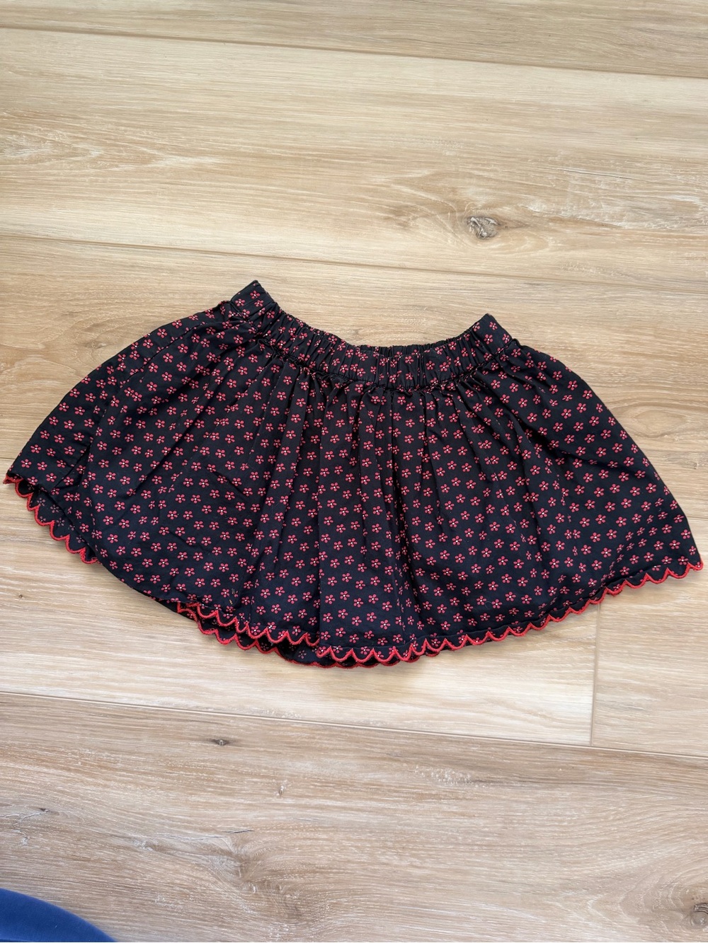Crewcuts Black Skirt with Red Floral Print and Scalloped Hem